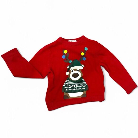 H&M Christmas Sweater Reindeer Ugly Holiday 2T Red Festive - Picture 1 of 3